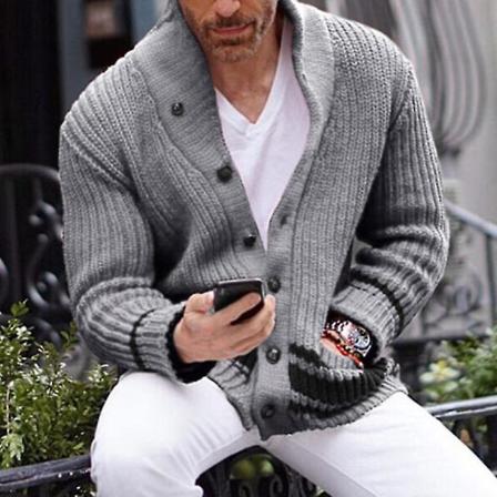 Herr långärmad koftatröja Slim Fit Vintervarma ytterkläder Öppen frontjacka Grey S