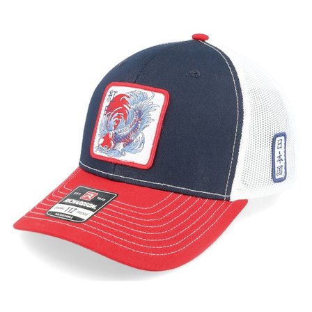 Yapan - Blå trucker Caps - Kōhaku Koi Fish 112 Tri Navy/White/Red Trucker @ Hatstore