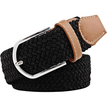 Svart 105-125 cm flätad elastisk bälte för kvinnor spänne herr bälten