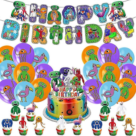 Garten Of Banban Tema Lykkelig Bursdagsfest Dekorasjonssett Ballong Banner Cupcake Toppers Kit