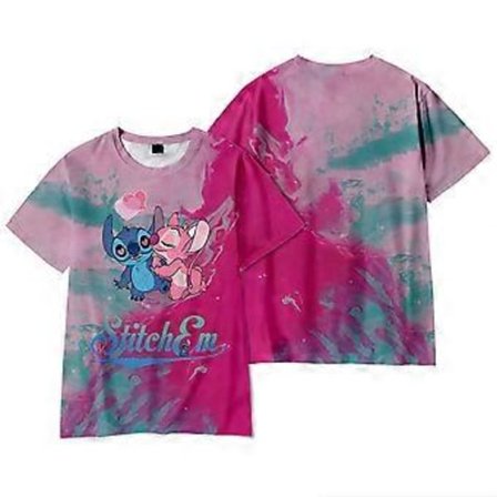 Disney Lilo & Stitch 3D-trykt Børnetøj til Drenge og Piger Tegneserie Løstsiddende Sommer T-shirt med Korte Ærmer (8-9 År H)