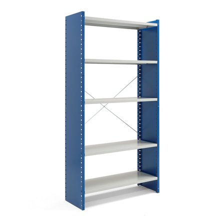 Shelving MIX, basic unit, 2100x1060x400 mm, closed end frame, blue, grey