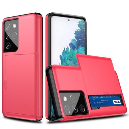 Samsung Galaxy S21 Ultra - Hybrid Skal Med Kortfack - Röd Red Röd
