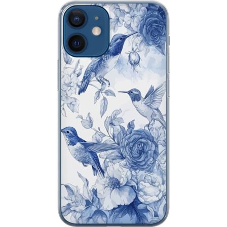 Kompatibel Mobilcover til Apple iPhone 12 Fugle og blomster blå romantiskt mønster