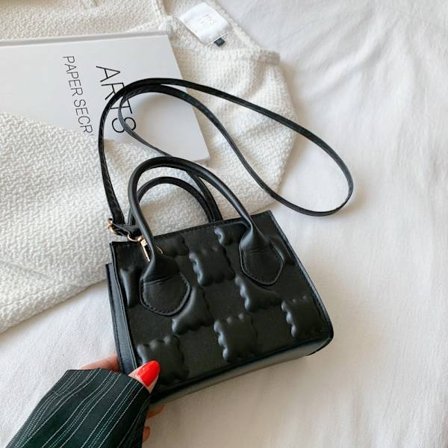 New Fashion Håndtasker Lynlås Tryk Blomster Taske SORT