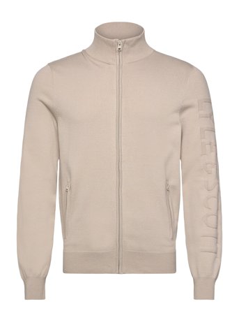 Mesh Logo Knitted Track Jacket Beige Lyle & Scott