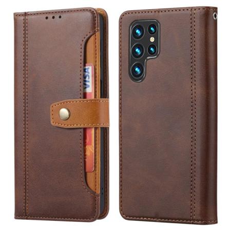 Samsung Galaxy S22 Ultra Fodral Premium Med Kortficka Brun