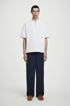 COS Men's T-Shirt In Cotone Con Mezza Cerniera in Bianco