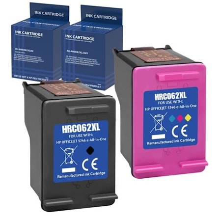 Bläckpatron - HP - 62XL - Svart - Flerfärgad - Kompatibel med OfficeJet/Envy