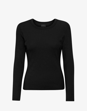 Women Organic Rib LS T-Shirt - Deep Black - XL