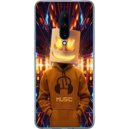 Yhteensopiva Puhelinkuori OnePlus OnePlus 7T Pro DJ-hahmo valaisevassa kypärässä ja hupparissa futuristisessa musiikkiympäristössä neonvalojen k