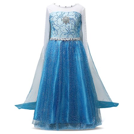 Barn Jenter Frosne Elsa Princess Fancy Dress Carnival Cosplay Tyllkjoler-Blå