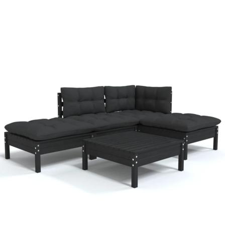 Vidaxl Loungegrupp För Trädgården Med Dynor 5 Delar Svart Massiv Svart