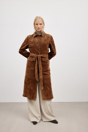 Premium Selection schmaler Trenchcoat aus Wildleder - Echtes Leder - Braun - EU 42