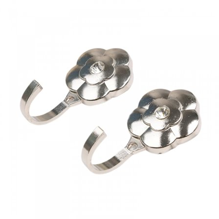 2 par dekorative gardinholdere til gardiner, krog til gardinbånd, blomsterknager til frakker, vægmonteret plisseret gardinkrog (sølv)