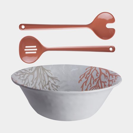 Ciotola per insalata & posate per insalata in melamina Marine Business Harmony Coral, bianco/arancione, 25 cm