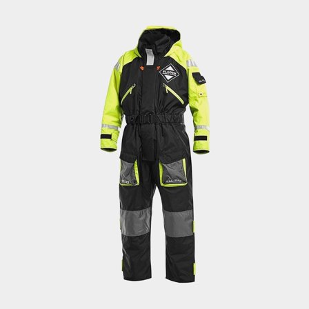 Flytoverall / flytdräkt Fladen Fishing 845XY 50N, dam, gul/svart, Small (40 - 60 kg)