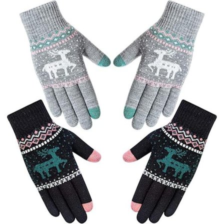 2 stk. vinterhansker med berøringsskjerm, hjort, varme fleeceforede hansker for tekstmeldinger