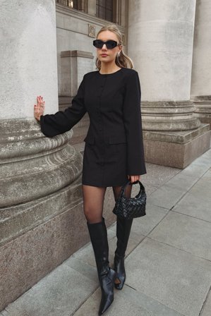 Lydia Tomlinson x NA-KD Long Sleeve Buttoned Mini Dress - Blazer Kjoler - Sort - EU 38