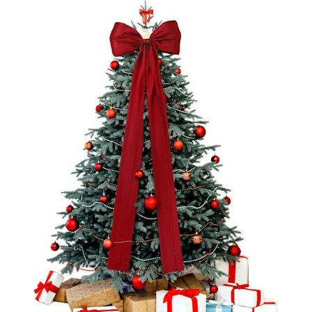 1 st Extra Stor Julgransstjärna-Rosett Röd Satinrosett med Långa Band Rött Band Julgransstjärna Jul