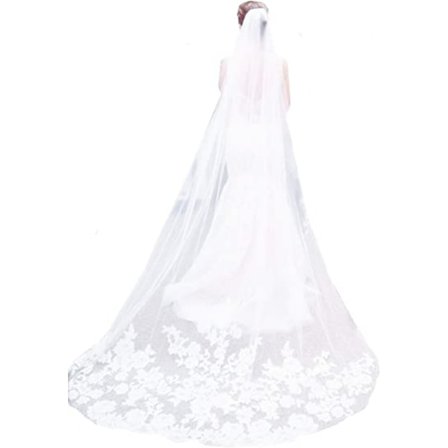 9.84ft lång brudslöja, bröllopsslöjor vit elfenben 1 lager katedral pärlbroderad med strass lång med kam