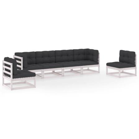 Vidaxl Loungegrupp Med Dynor 6 Delar Massiv Furu Vit