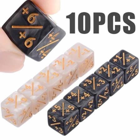 10x 14mm 6 sidetelleterninger +1/-1 terninger Barneleke til samling black & white