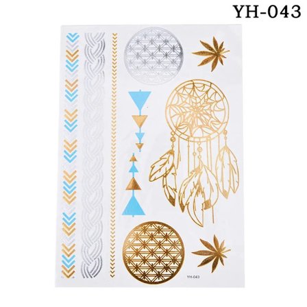 Hot Sale 1 stk. Ny Reflekterende Metallisk Vandtæt Midlertidig Tatovering Guld Sølv Tatovering Kvinder Henna Blomst Taty Design Tatoveringsmærke