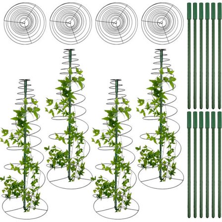 Pakke med plante espalier og 12 stk klatreplante espalier, ert mung bønne espalier, utendørs metallpinner med spiralstøtte, forlenges til 52 tommer