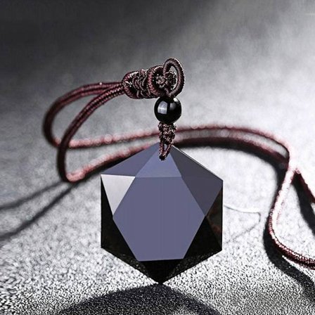 Svart obsidian sten hexagram form hänge halsband_yu
