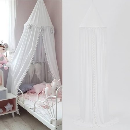 IC Sengesky for barn med PomPom bomullshimmel for sprinkelseng Baby Girl