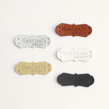 100 stk. syetiketter til tøj, vævede etiketter, læderetiketter kunstlæder håndlavet, sy tilbehør med huller til håndværk, tasker, hat og tørklæder 4 X