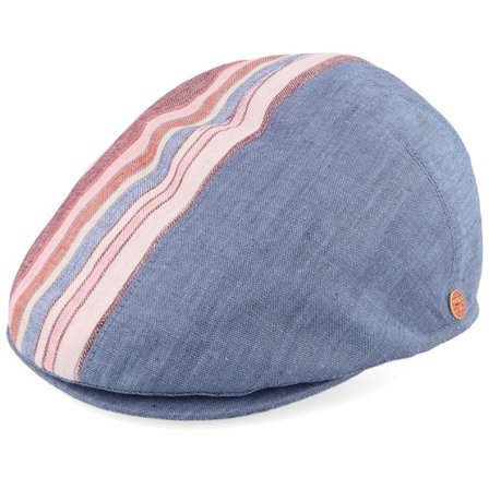 Mayser - Blå flatcap Keps - Jasper Linen Stripes Denim Flat Cap @ Hatstore