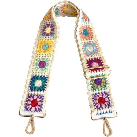 Väska axelrem i virkad blomma, ersättning crossbody för handväskor, damer, gitarrrem 2 White