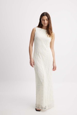 Cass Dimicco x NA-KD Lace Seam Detail Maxi Dress - Aftenkjoler - Råhvid - S