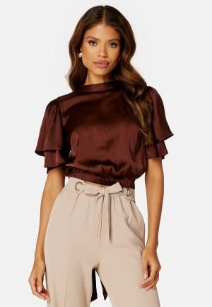 Bubbleroom - Doreen butterfly sleeve blouse 46 - Brown - Blusar & Skjortor - Dam