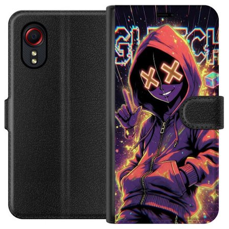 Kompatibelt Plånboksfodral till Samsung Samsung Galaxy Xcover 5 Cyberpunk-inspirerad hoodie-karaktär med neon, glitch-effekter och mask, futuristisk