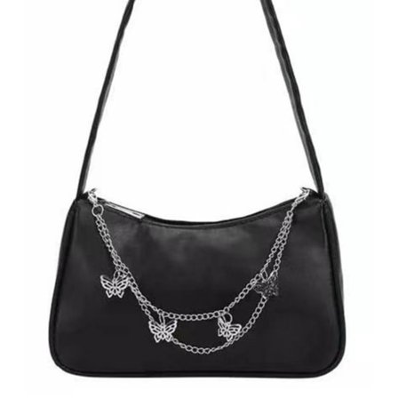 Mode Kvinnor Liten Axelväska Underarmsväska PU Läder & Nylon Dam Vintage Butterfly Chain Pure Color Dragkedja Mini Handväska