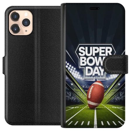 Kompatibel Tegnebogsetui til Apple iPhone 11 Pro Super Bowl Day plakat med amerikansk fodbold på oplyst arena i dramatisk sportsdesign
