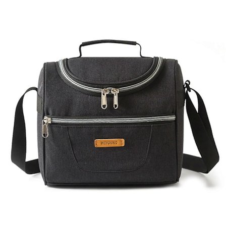 Isolerad Lunchväska med Dubbla Fack Perfekt för Jobb, Picknick och Resor Stor Kapacitet Kylväska Svart