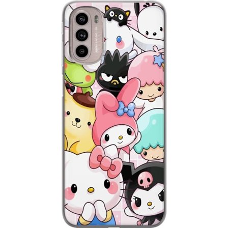 Kompatibelt Mobildeksel til Motorola Moto G41 Tett mønster av søte figurer med store øyne i ulike farger og uttrykk med LABUBU-tekst