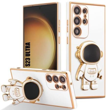Etui til Samsung Galaxy S23 Ultra, Anti-ridsebeskyttelse Blød TPU med justerbart stativ Astronaut - Hvid (Ikke til S23) Vit