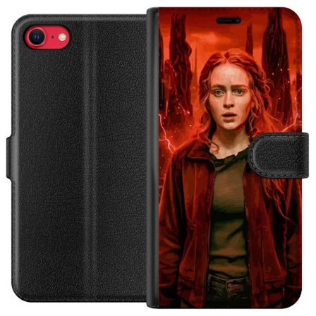 Kompatibelt Plånboksfodral till Apple Apple iPhone 8 Porträtt av en ung kvinna med rött hår i en apokalyptisk landskap, röda blixtar och mörka k