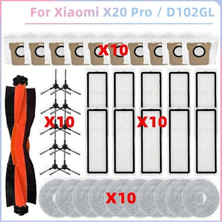 För Xiaomi Robotdammsugare X20 PRO / D102GL Robotdammsugare Delar Huvudrulle Sidoborste Hepa Filter Mopp C