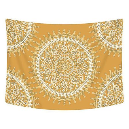 Bohemian-seinävaate, Mandala Hippie -suosittu seinävaate, lämmin kultainen oranssi rantamatto, 59 x 51 tuumaa