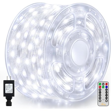 Lyslenke 600 LED 60 meter, kaldhvite lyslenker IP67 Vanntett med fjernkontroll 8 moduser Timer Dimbar, Koble til julebelysning for utendørs kald