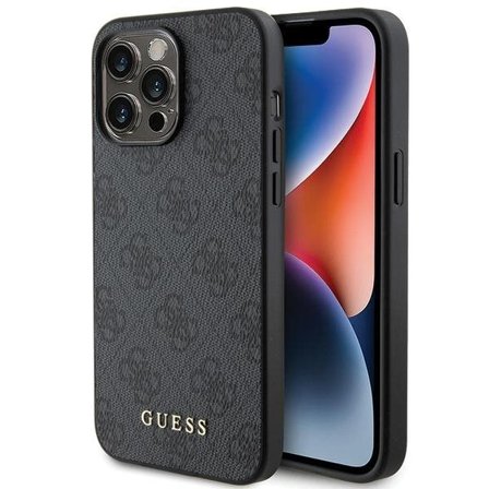 Guess 4G metall gull logo iPhone 15 Pro-etui - grå