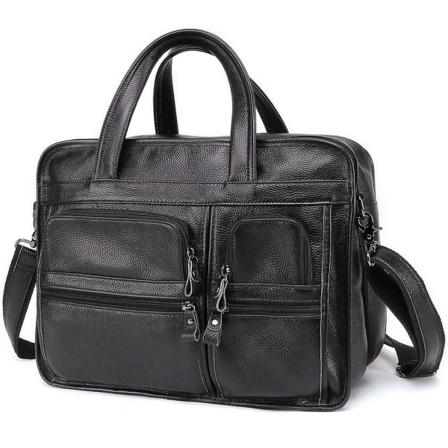 9913 Retro Läderportfölj 15,6-tums Laptop Handväska Herr Business Axelväska Black
