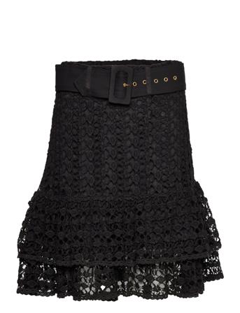 Lace Crochet Skirt Knælang Nederdel Sort By Ti Mo