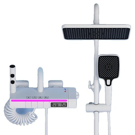 Termostatisk Brusearmatur System, Digitalt Display, Justerbar Højde 75-115cm,Hvid